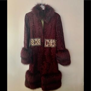 Nicole Miller Couture Lamb and Fox Trim Coat